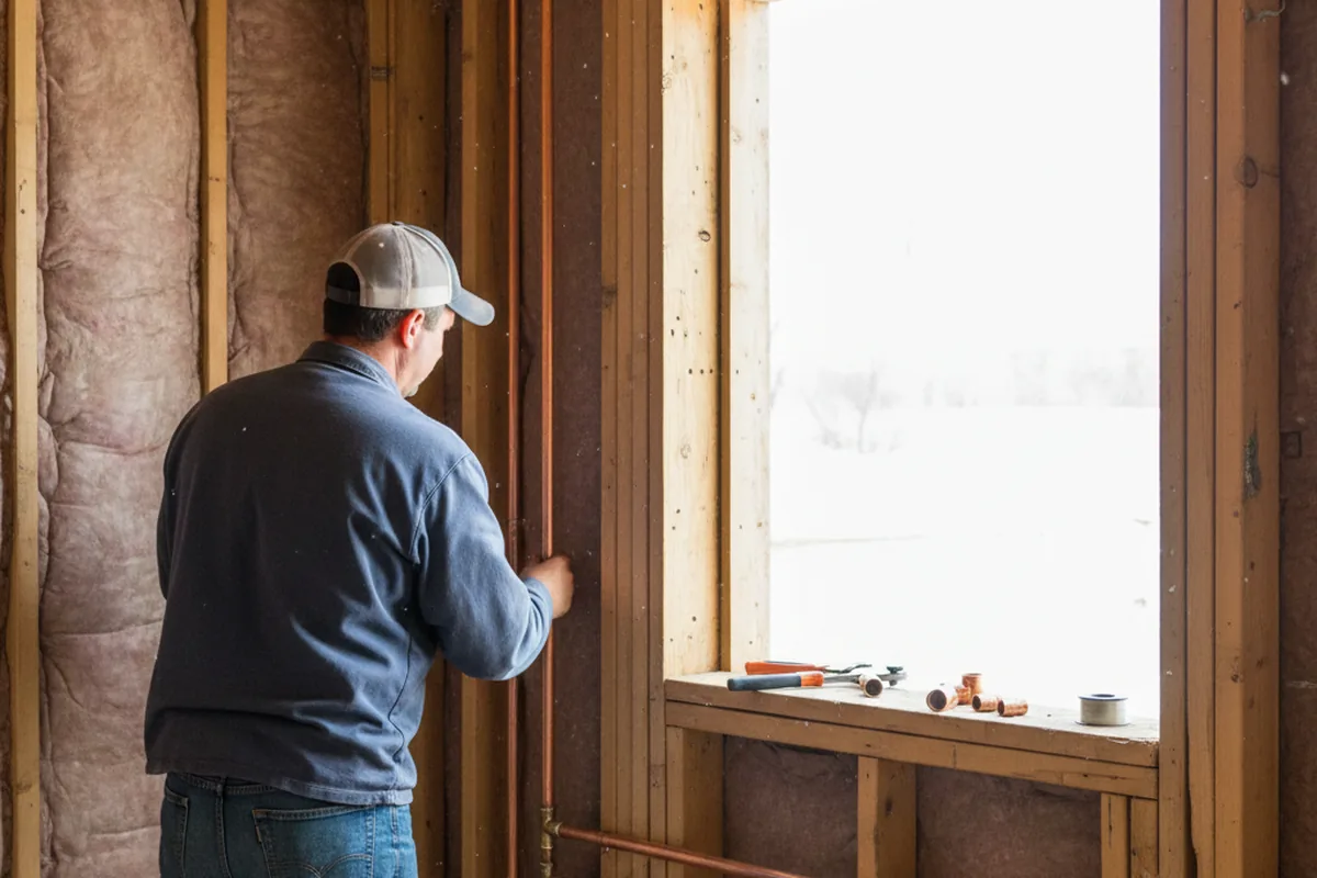 Licensed plumber running new copper supply lines in a Glen Head home