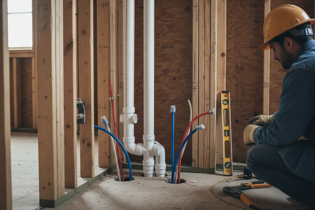 Drain and supply rough-in during Leak Detection in Glen Head